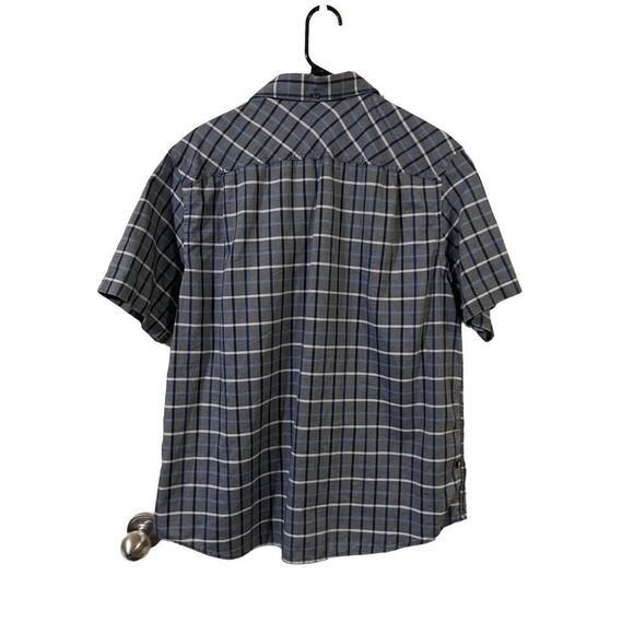 Geofrey Beene Mens Gray Blue Plaid Cotton Short Sleeve Button Up Shirt Large - Picture 6 of 9